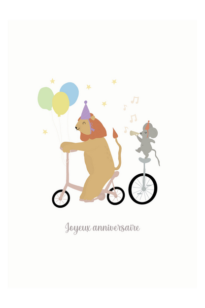 Carte d'anniversaire lion et souris